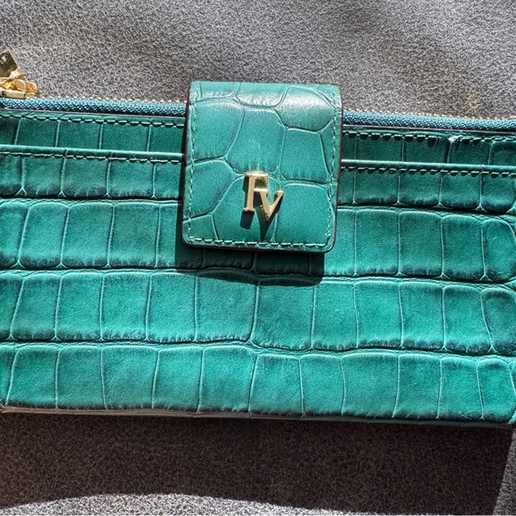 Frances Valentine Handbags - Frances valentine double slim croc-embossed leather wallet- green
